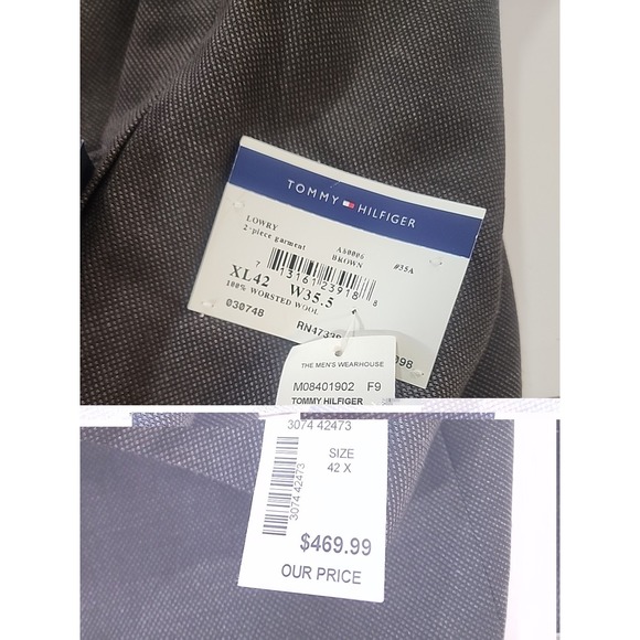 Tommy Hilfiger Lowry Suit Mens 42XL W35.5 Brown 100% Worsted Wool 2-Piece NWT - Picture 5 of 14